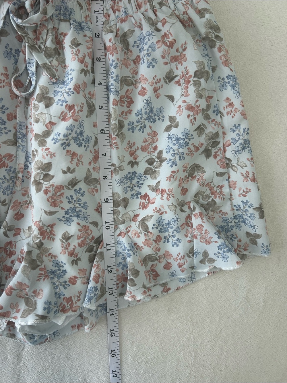 Floral Smocked Strapless Crop Top — White/Blue and matching shorts set - Picture 4 of 10